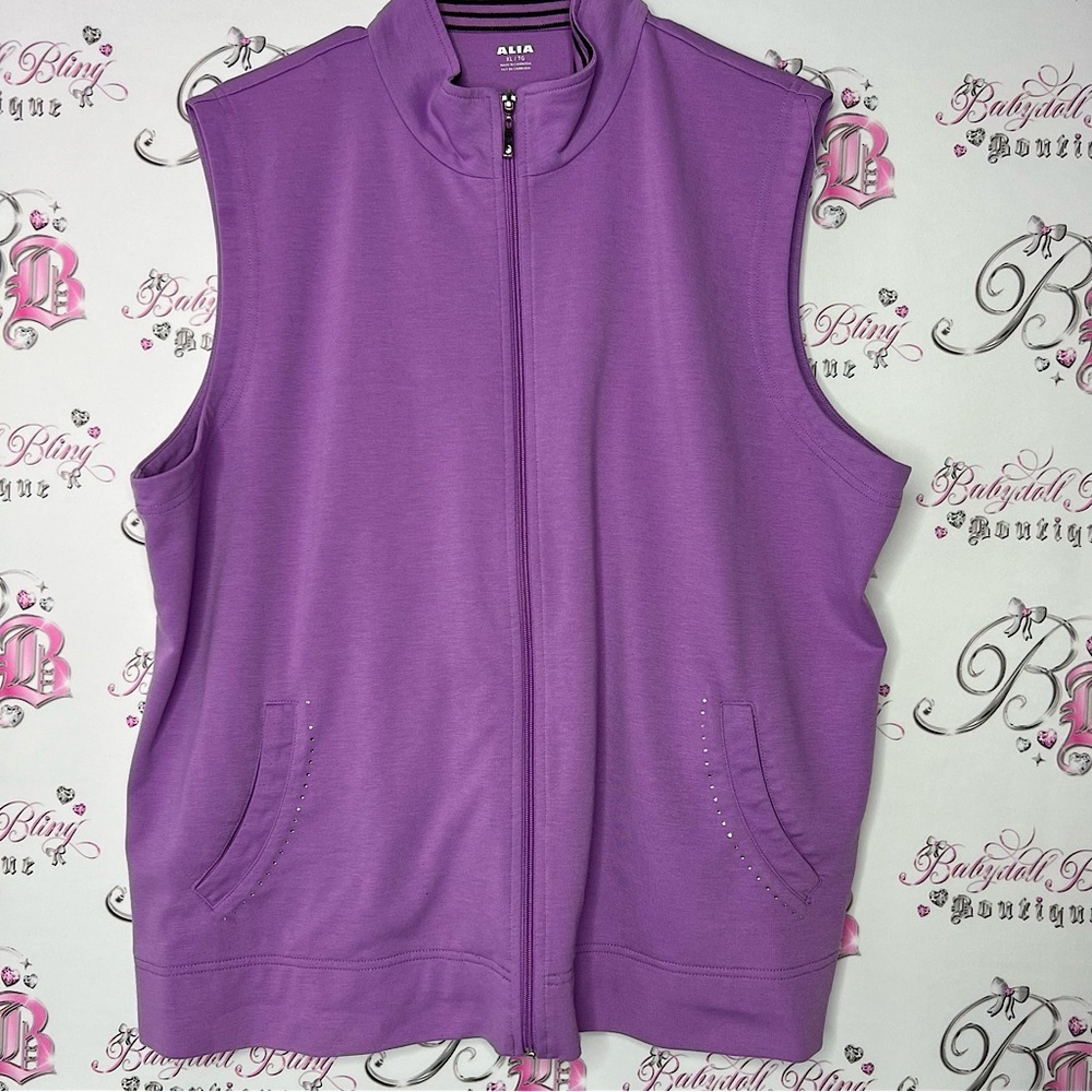 Alia rhinestone vest zip up sweater purple bling crusts diamonds by pockets